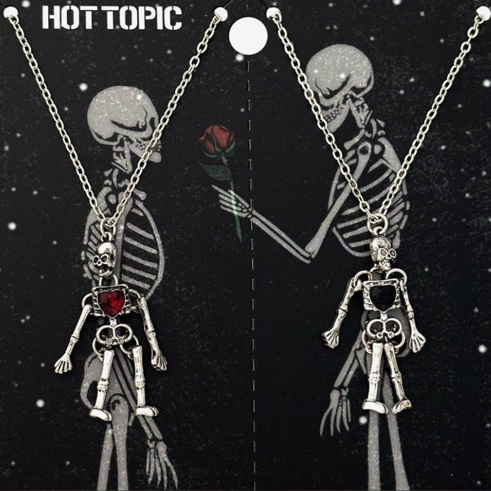 Skeletons Best Friends Red Black Heart Stones Necklaces Pendants Chains NEW